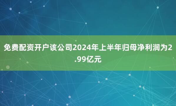 免费配资开户该公司2024年上半年归母净利润为2.99亿元